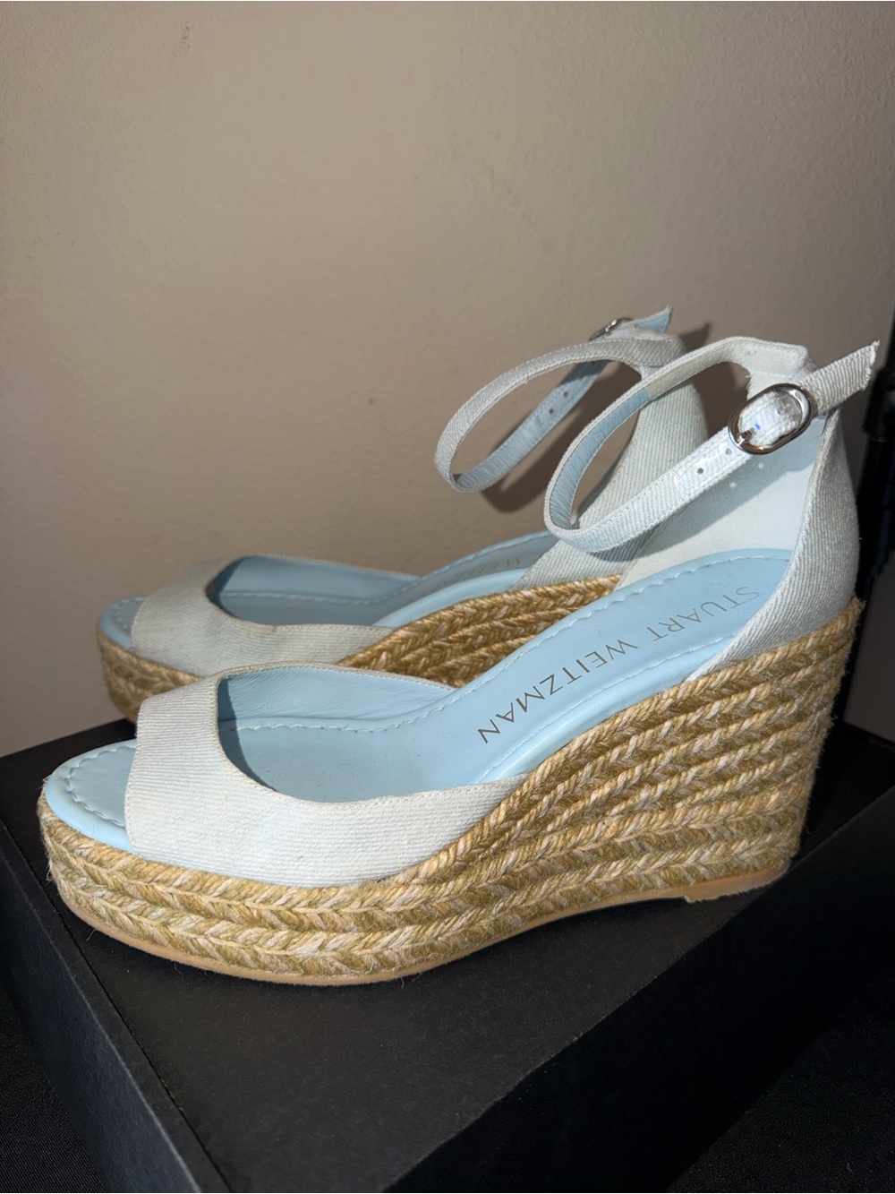 Stuart Weitzman “Nudistia” Canvas Espadrille Wedge Sandals $350 Retail! 😍